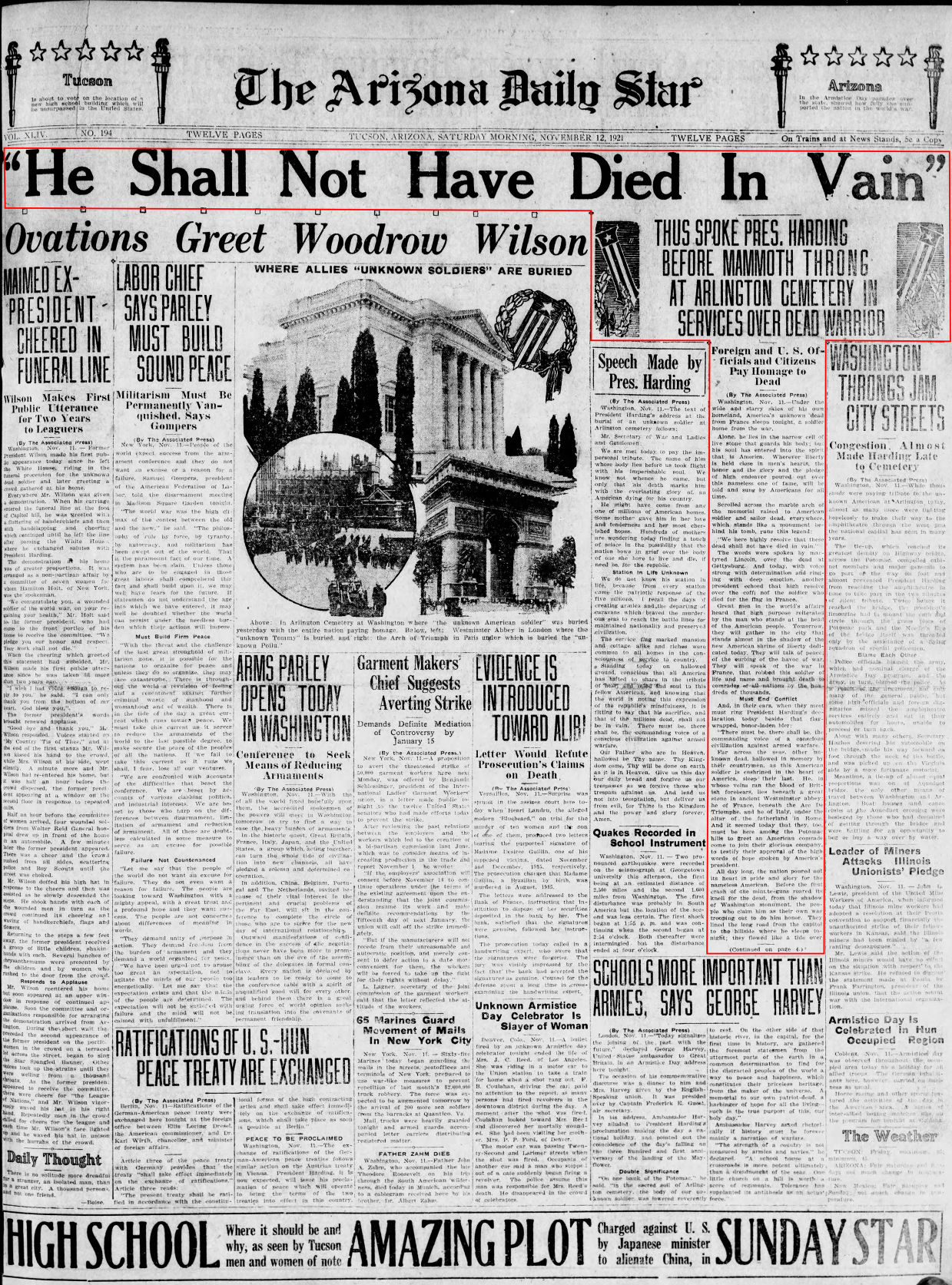 Nov. 12, 1921: Dedication of Tomb of Unknowns